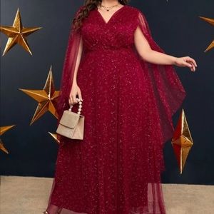SHEIN Modely Plus Cloak Sleeve Mesh Prom Dress